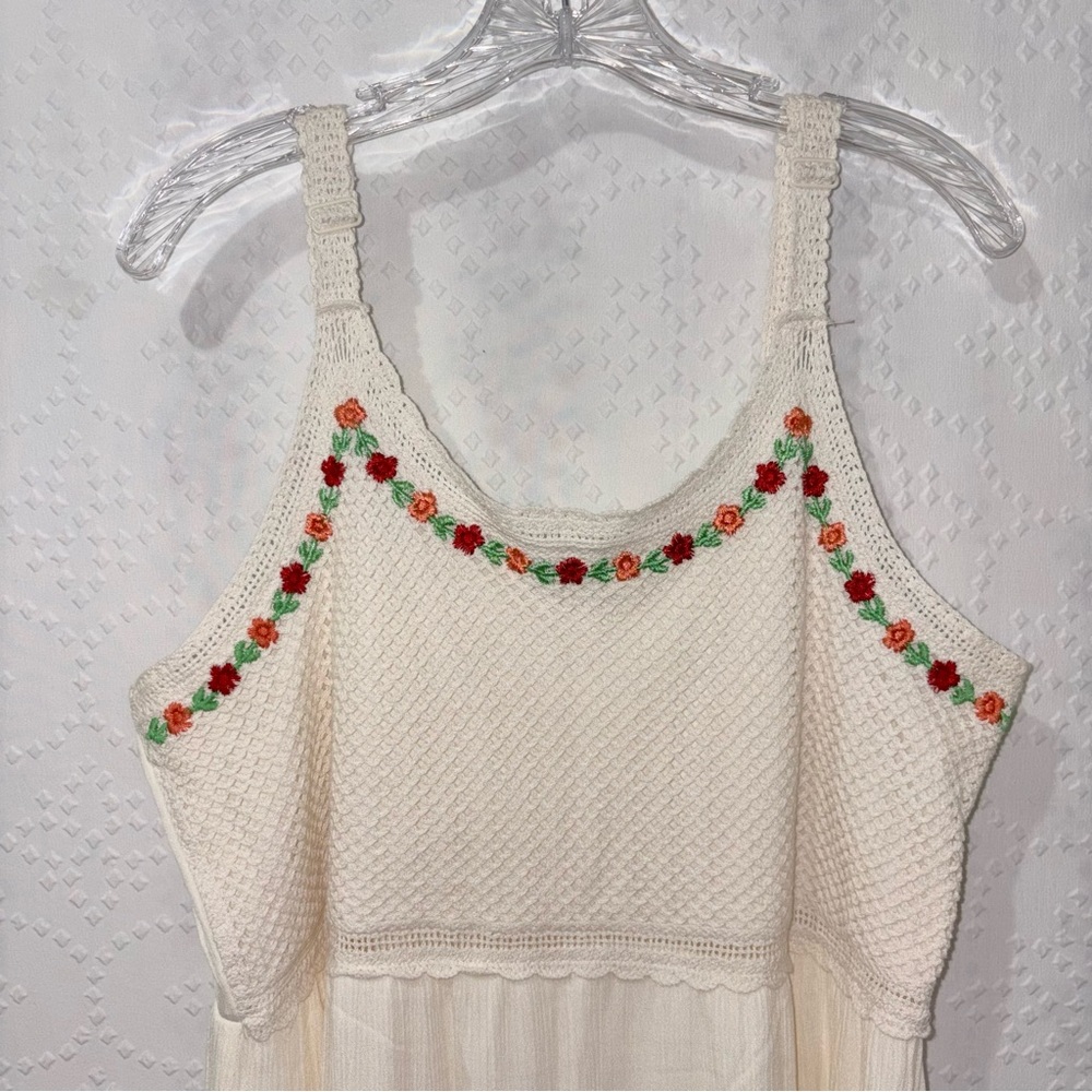LC Lauren Conrad Cream Crochet Floral Embroidered Boho Maxi Dress Size XXL - Picture 2 of 9